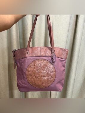 Coach Pink Tote with Tan Leather Accents